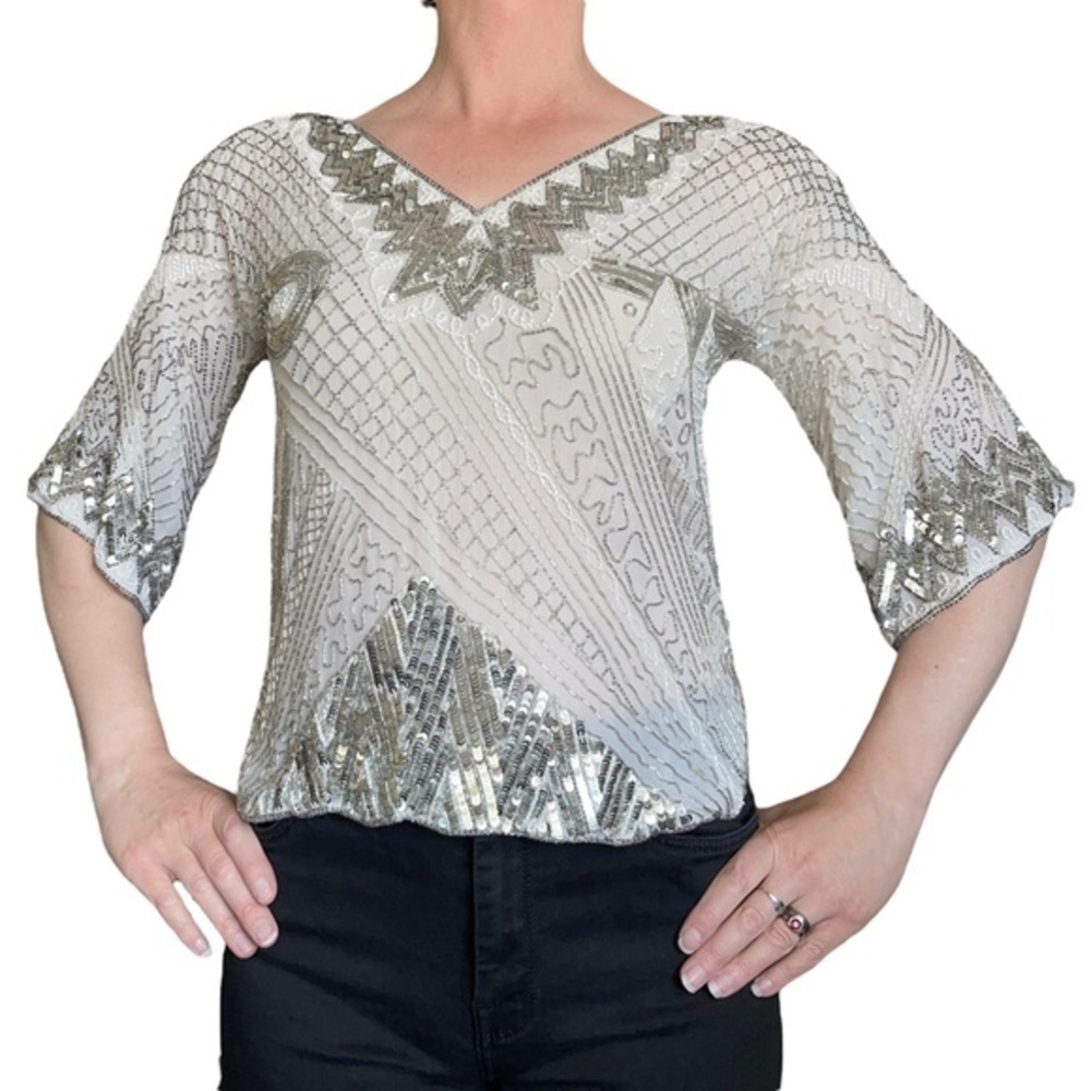 Vintage Swee Lo for I. Magnin Beaded Sequin Silk Top Blouse OOAK - Picture 10 of 10